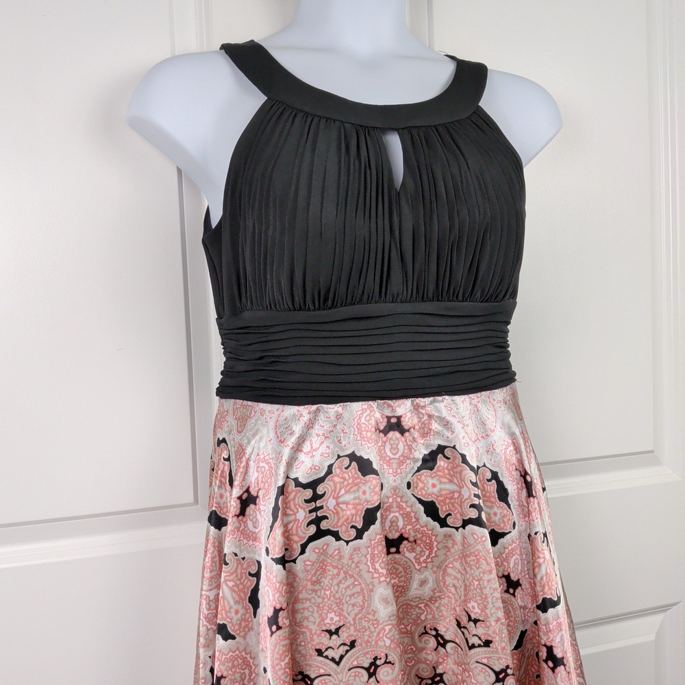 Flowy Satin Handkerchief Hem Halter Dress Paisley Y2K Feminine Size 14